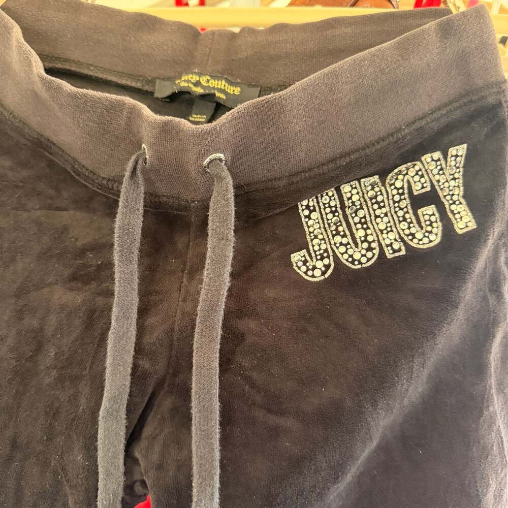 Juicy Couture Black Velour Rhinestone Logo Track Pants